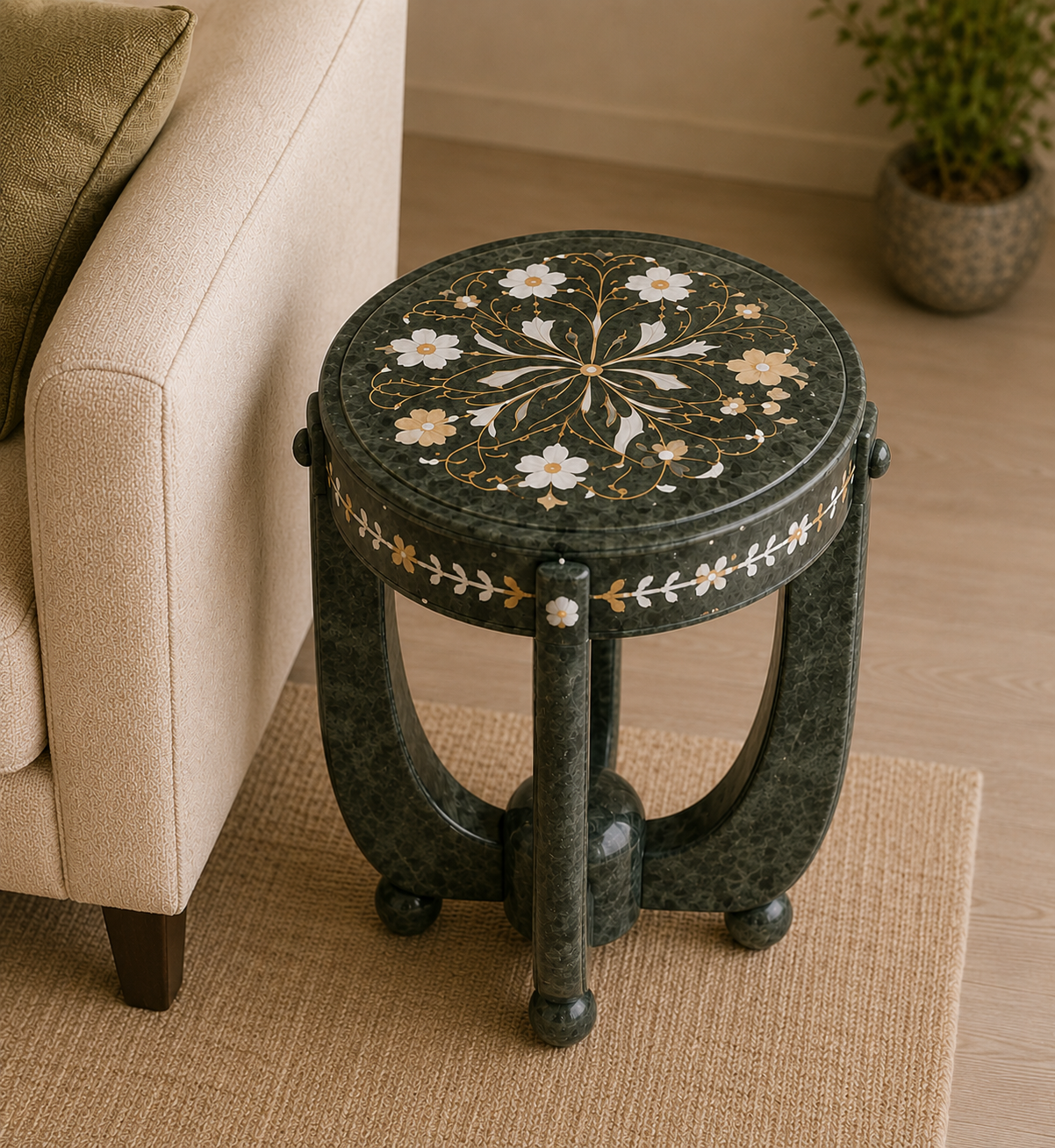 Ivory Bloom Side Table - Inlay glacier side table v8