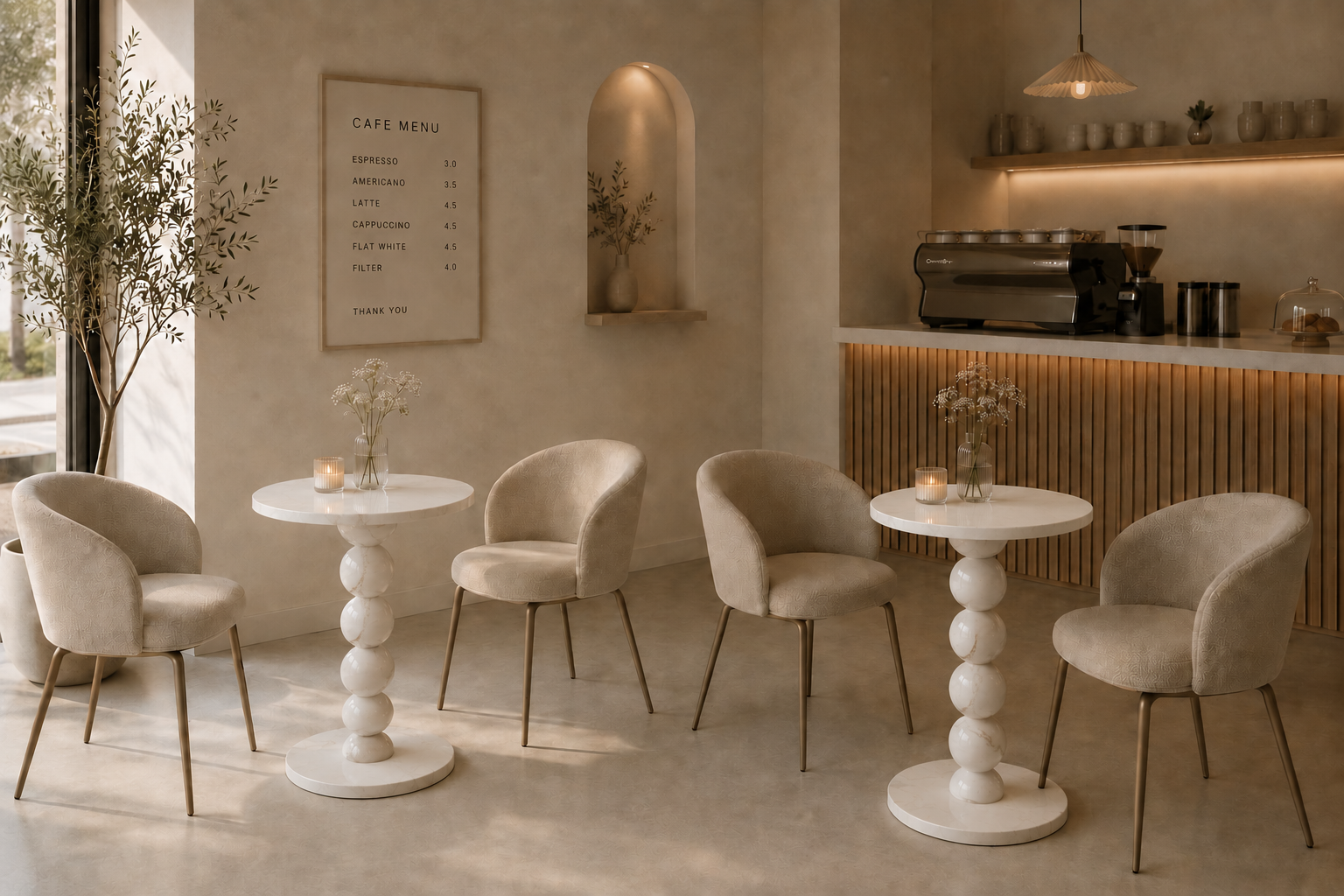 Sphere Column Bistro Table - Botticino Oro