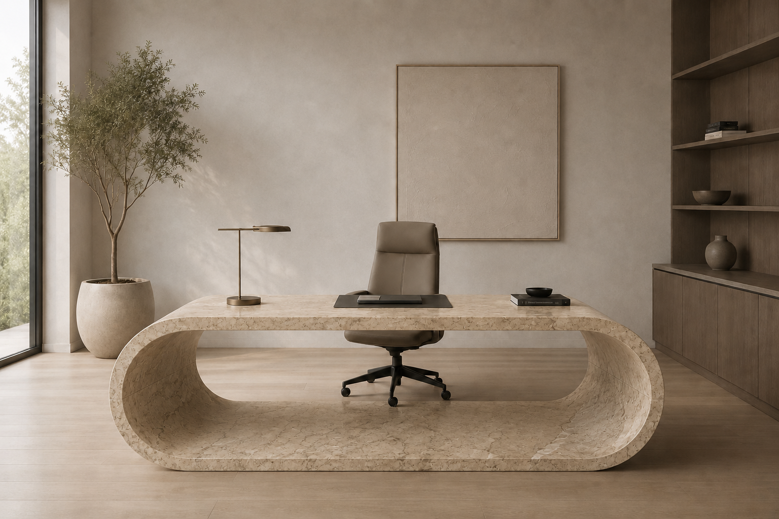 Elysian Curve Desk - Beige Romano