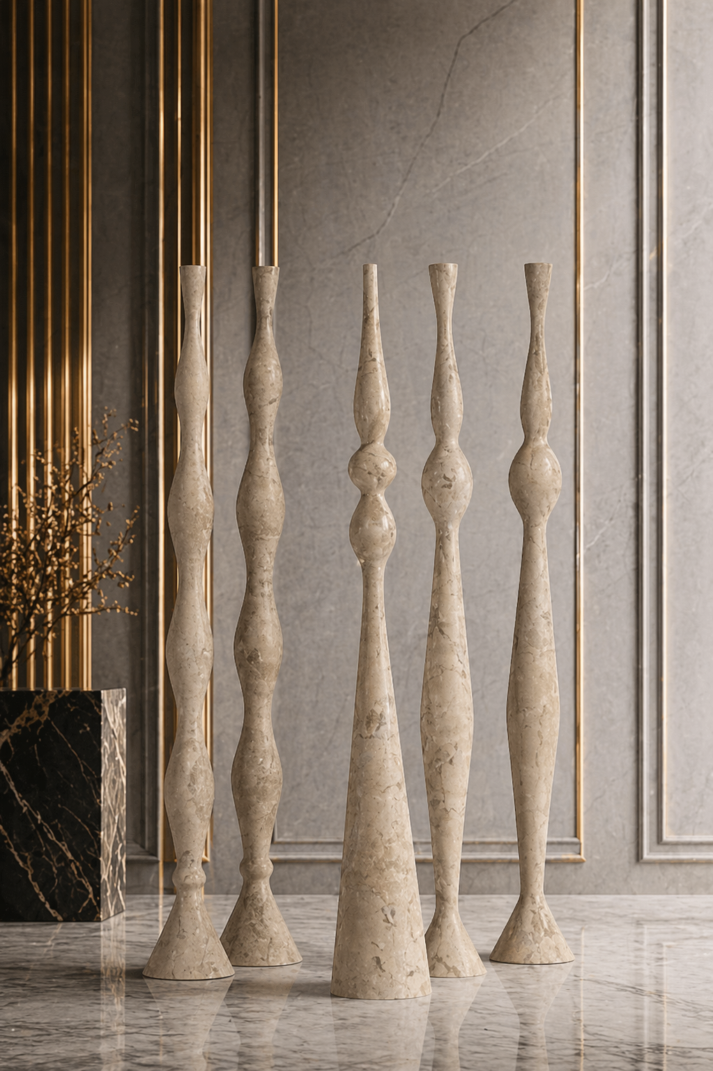 Ivory Spire Sculpture Set - Beige Romano