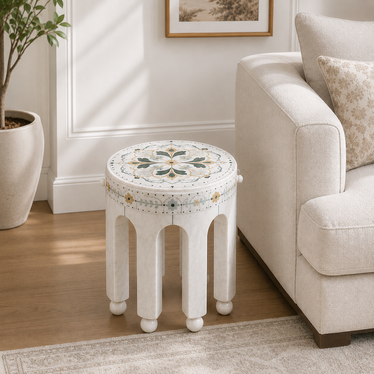 Ivory Bloom Side Table - View 1