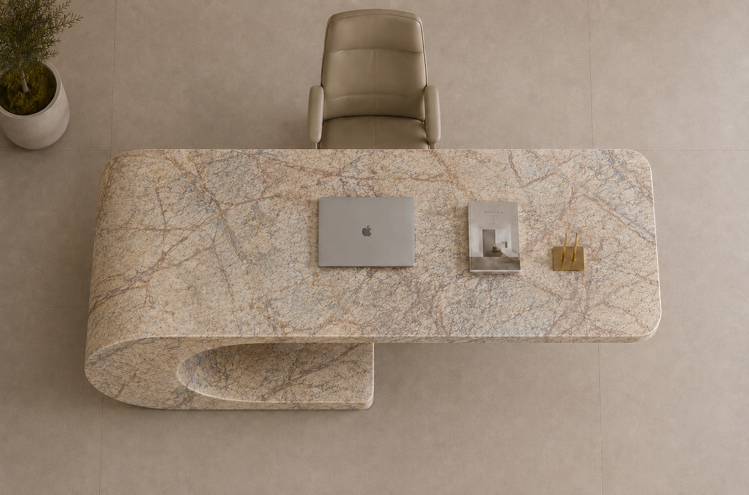 Cantilever Loop Desk - Beige brown Aurex