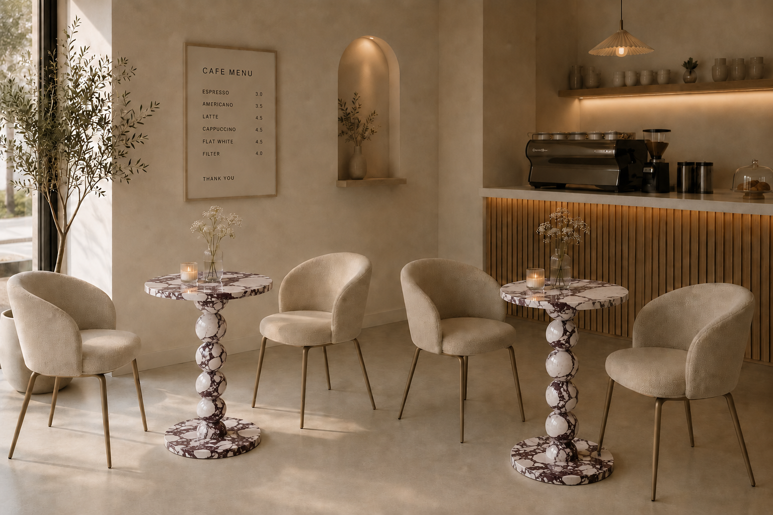 Sphere Column Bistro Table - Calacatta viola