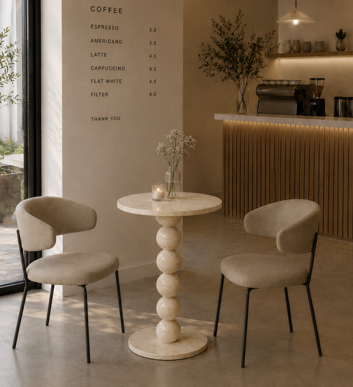 Sphere Column Bistro Table - Crema Dorazio