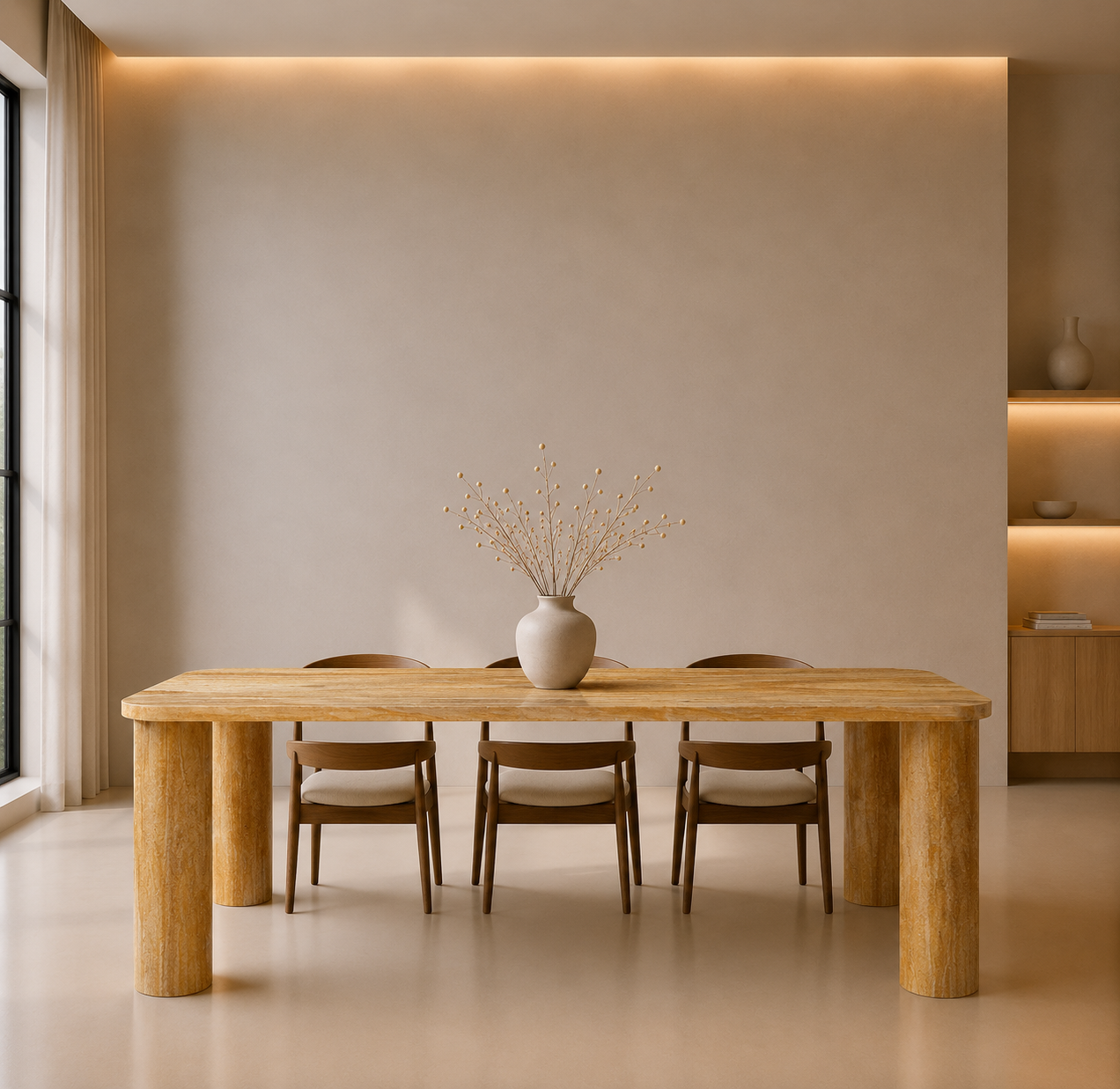 Ivory Pillar Dining Table - Camelo Sandstone