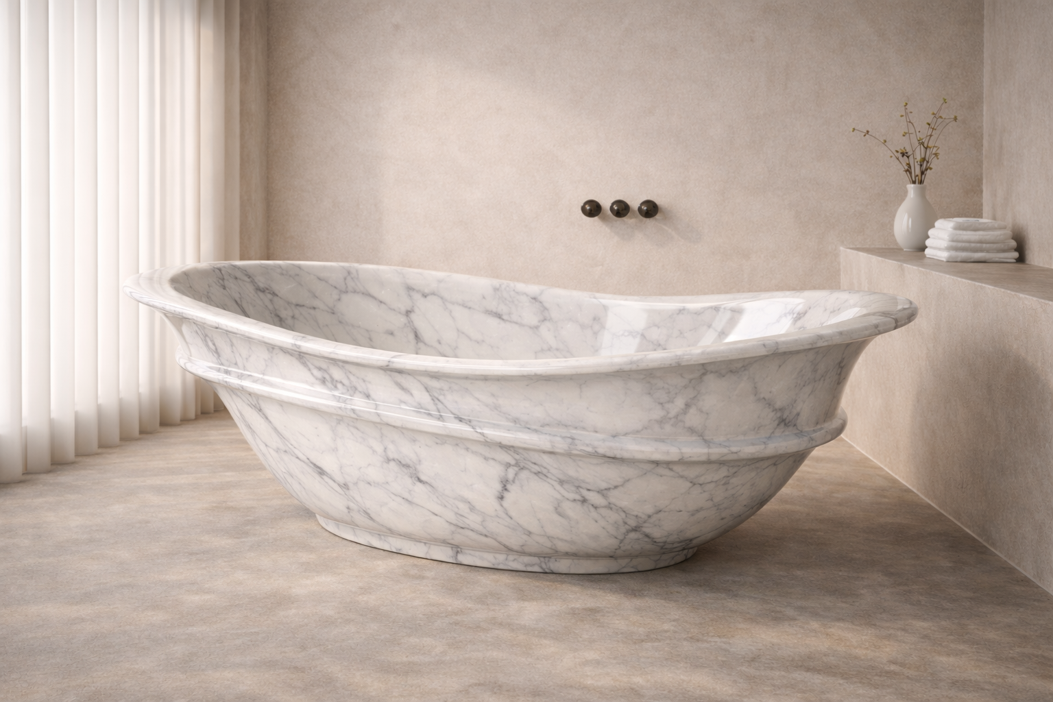Terra Flame Stone Tub - Glacier Silk