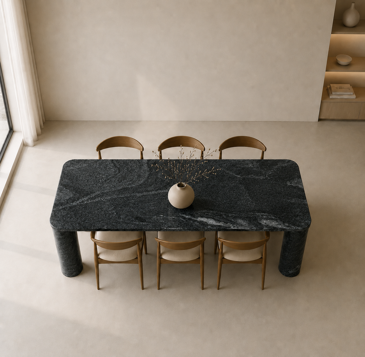 Ivory Pillar Dining Table - Black valeriano