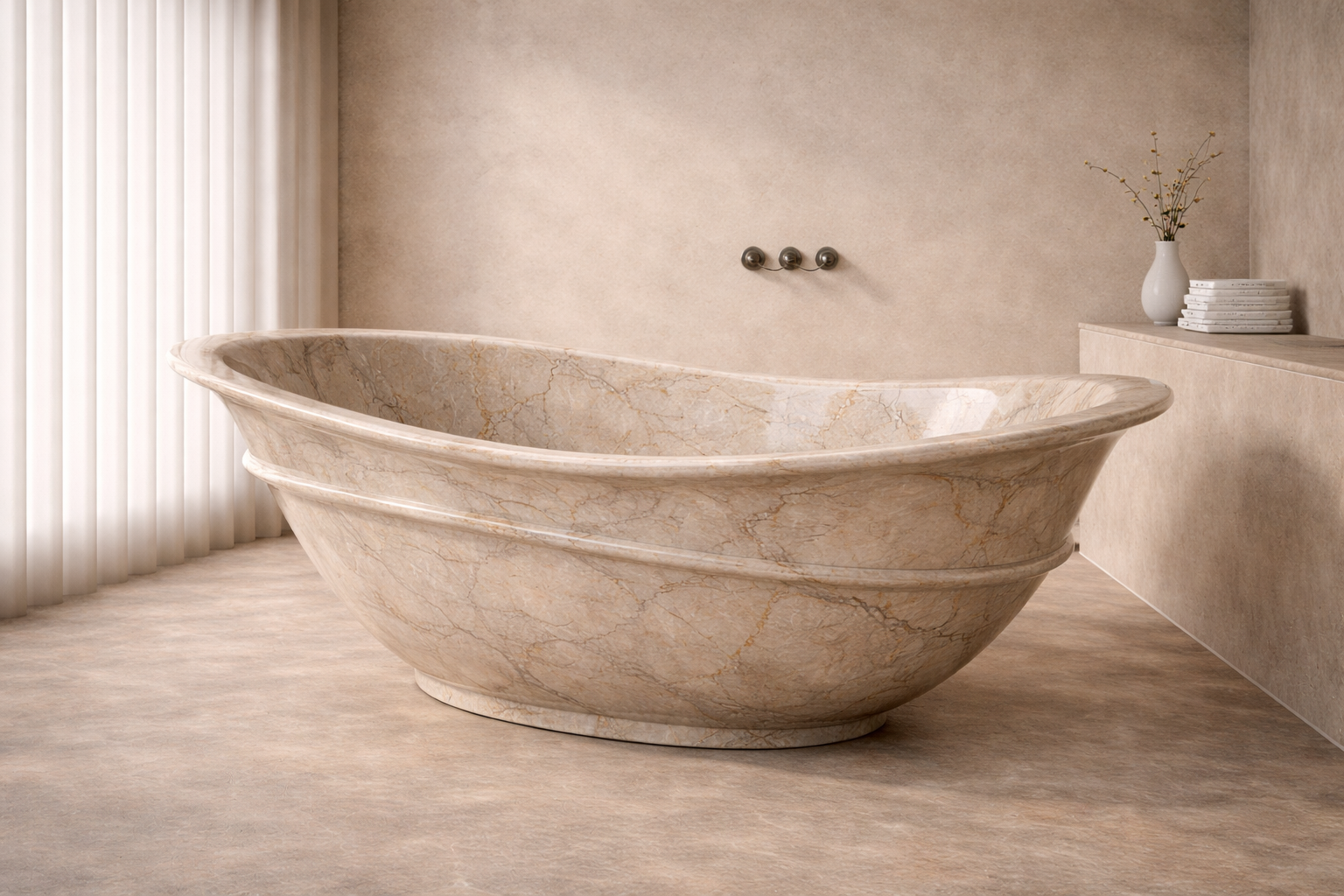 Terra Flame Stone Tub - Beige Romano
