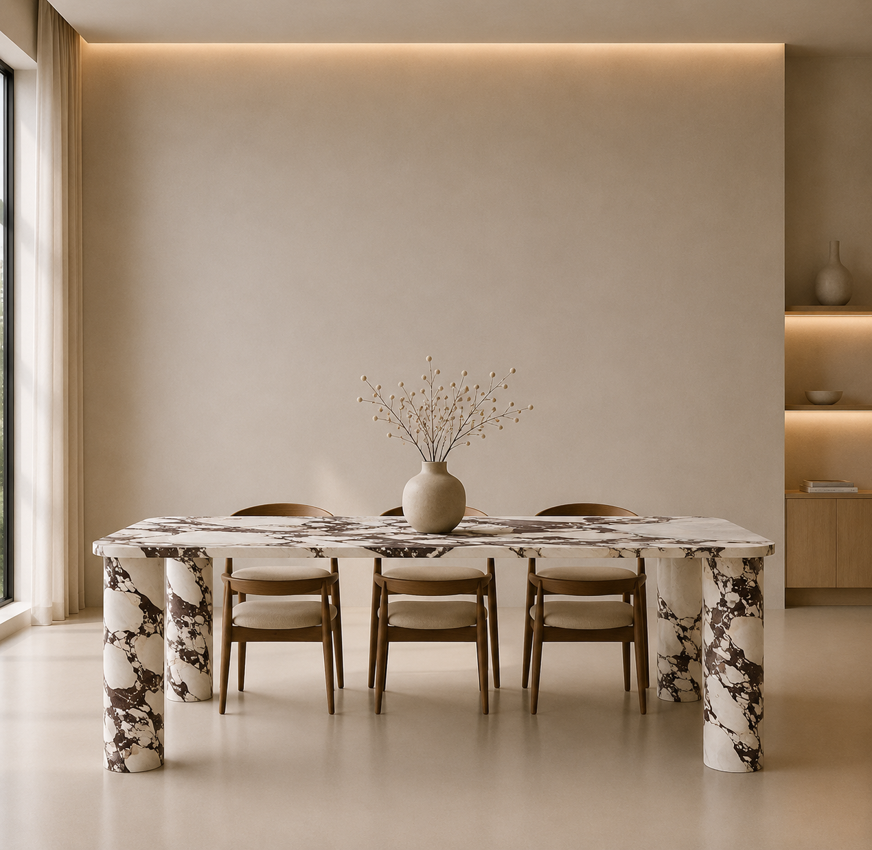 Ivory Pillar Dining Table - Calacatta viola