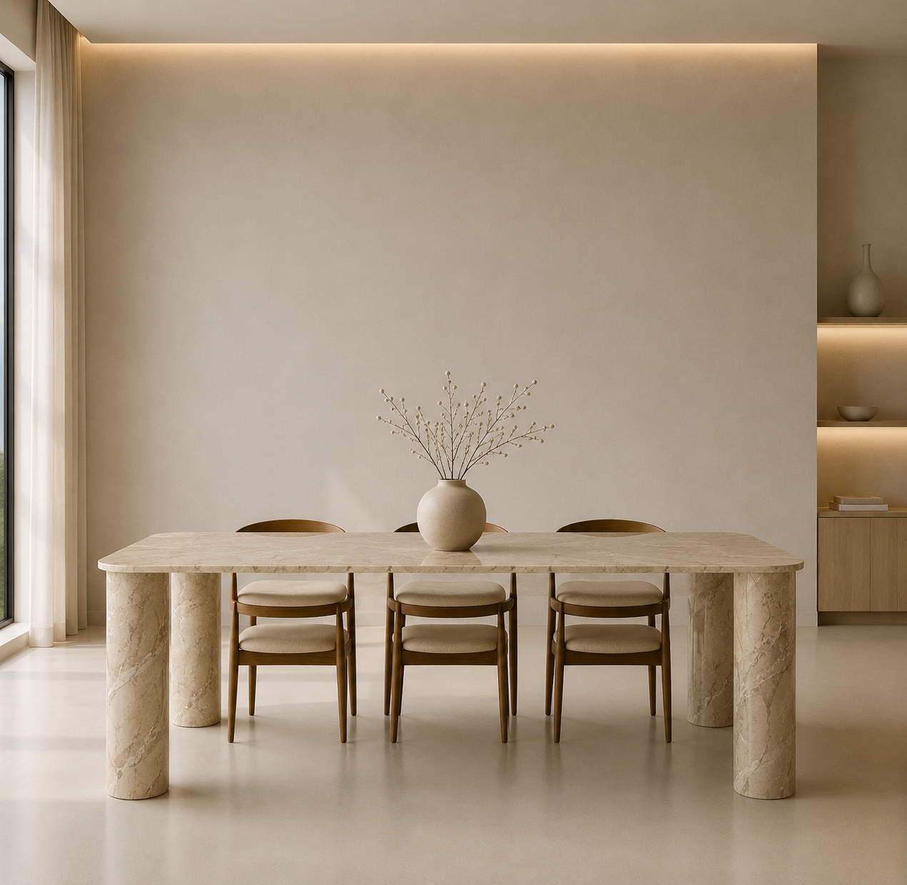 Ivory Pillar Dining Table - Beige Romano