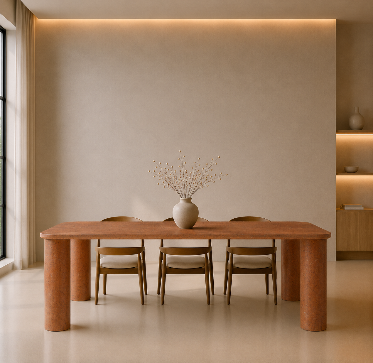Ivory Pillar Dining Table - Emberon Sandstone