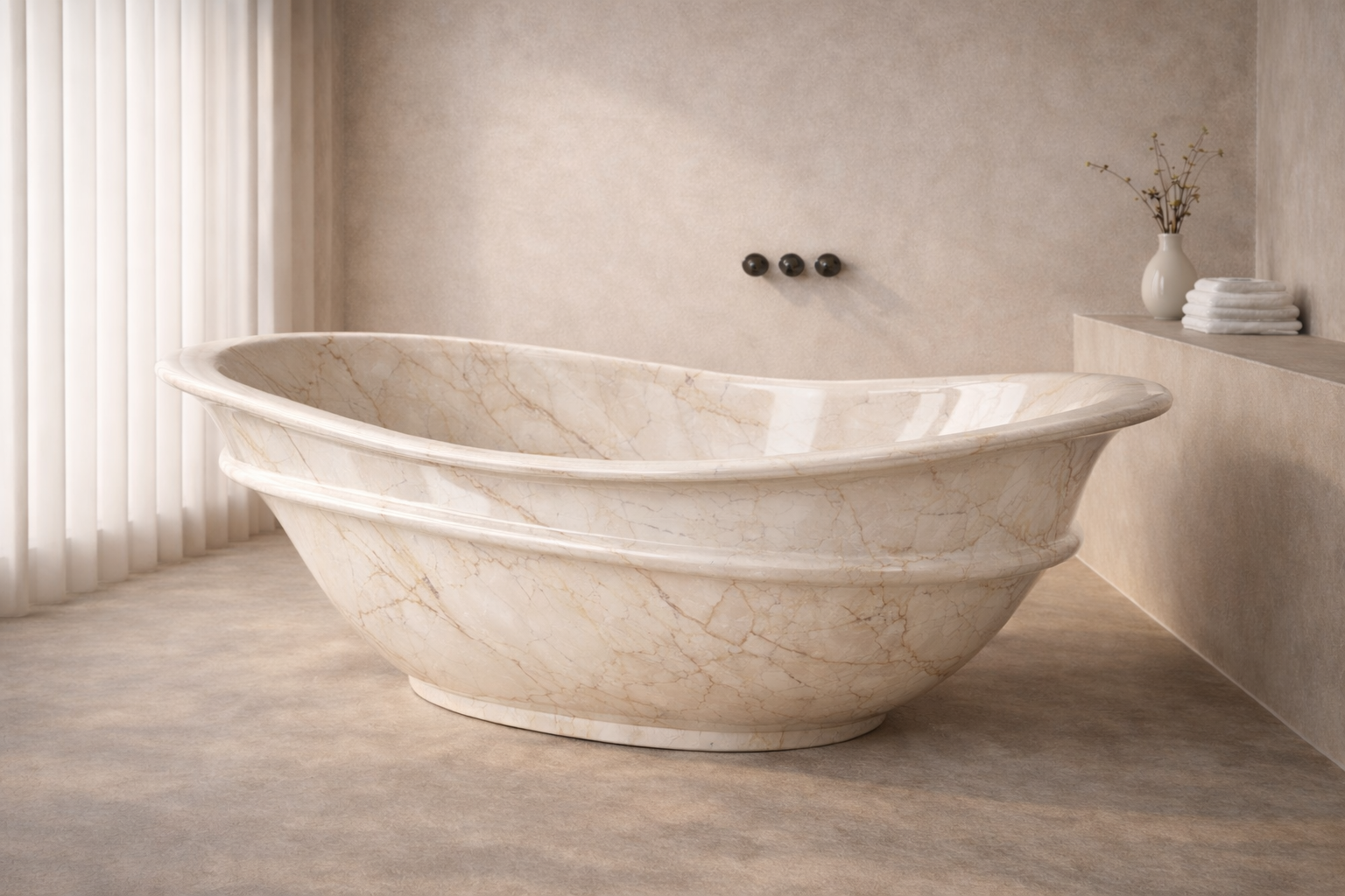 Terra Flame Stone Tub - Crema Dorazio