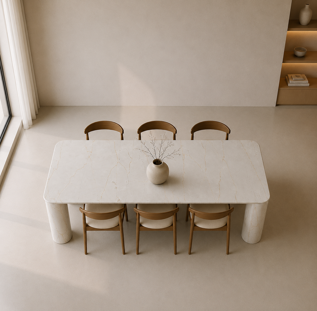Ivory Pillar Dining Table - Botticino Oro