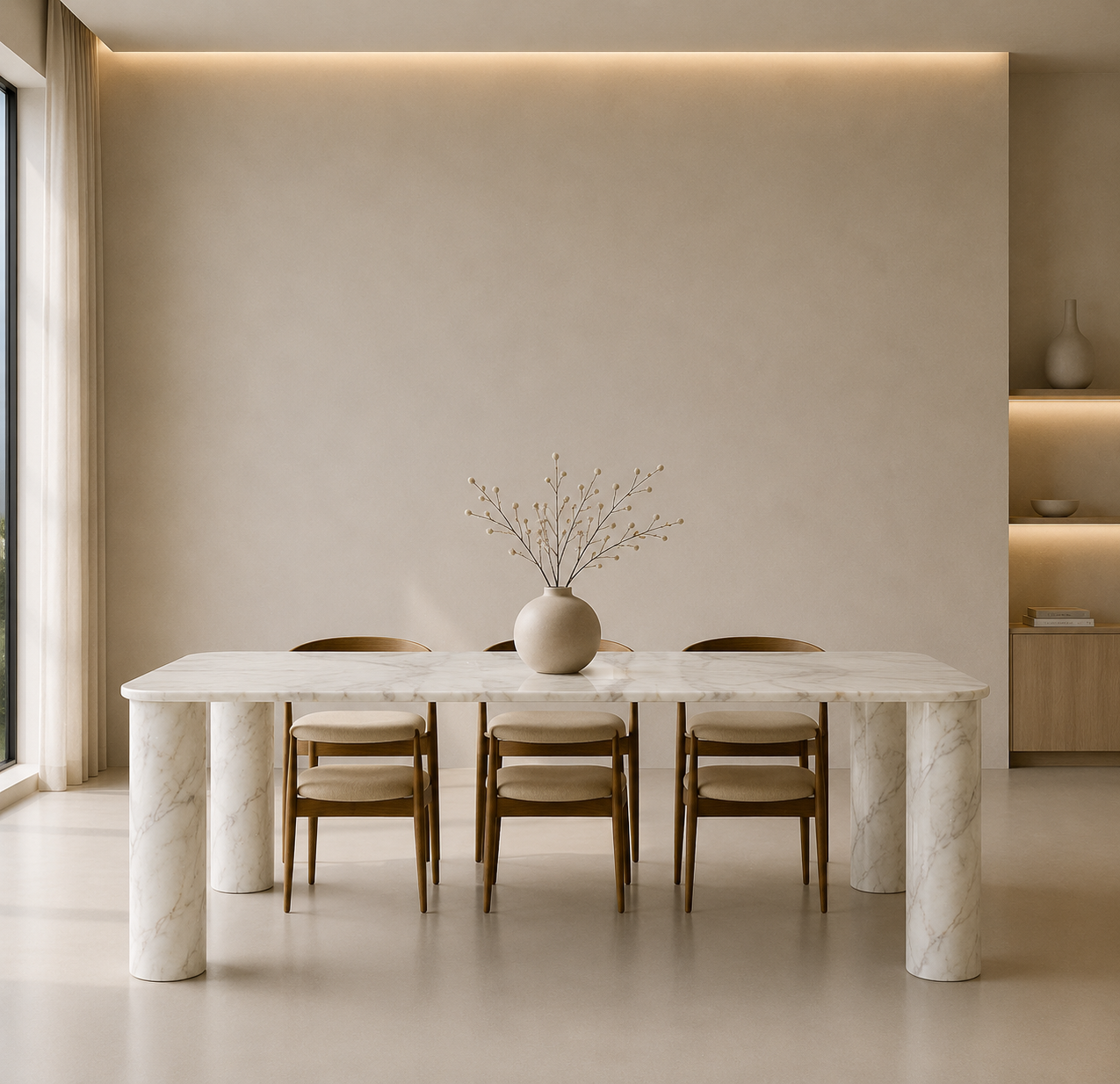Ivory Pillar Dining Table - Glacier Silk