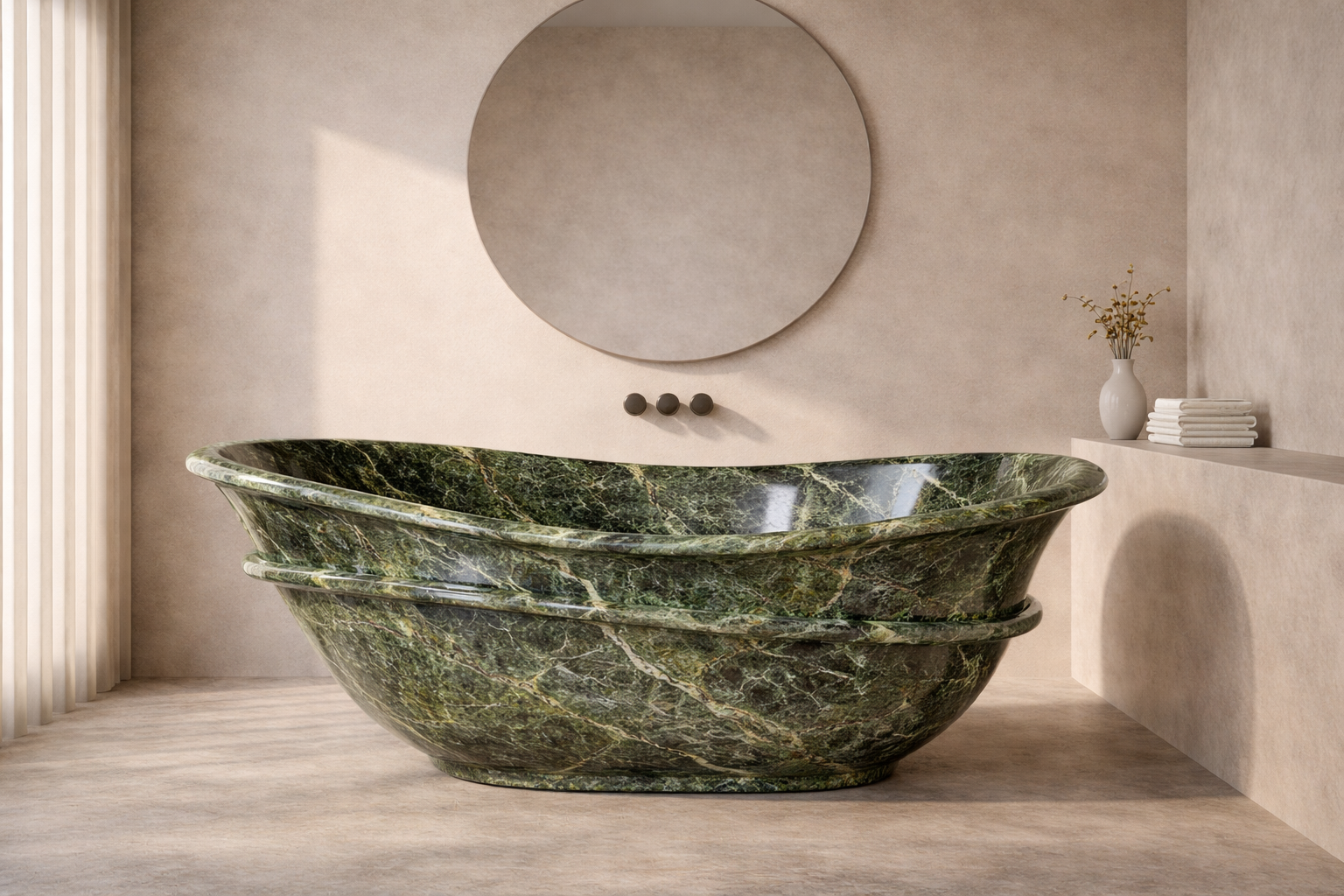 Terra Flame Stone Tub - Aurelian green Vein
