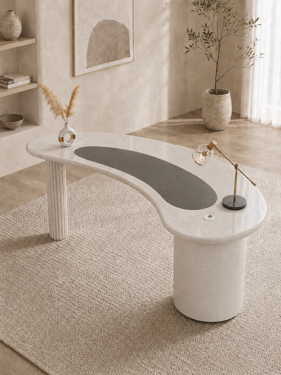 Monolith Curve Desk - Botticino Oro
