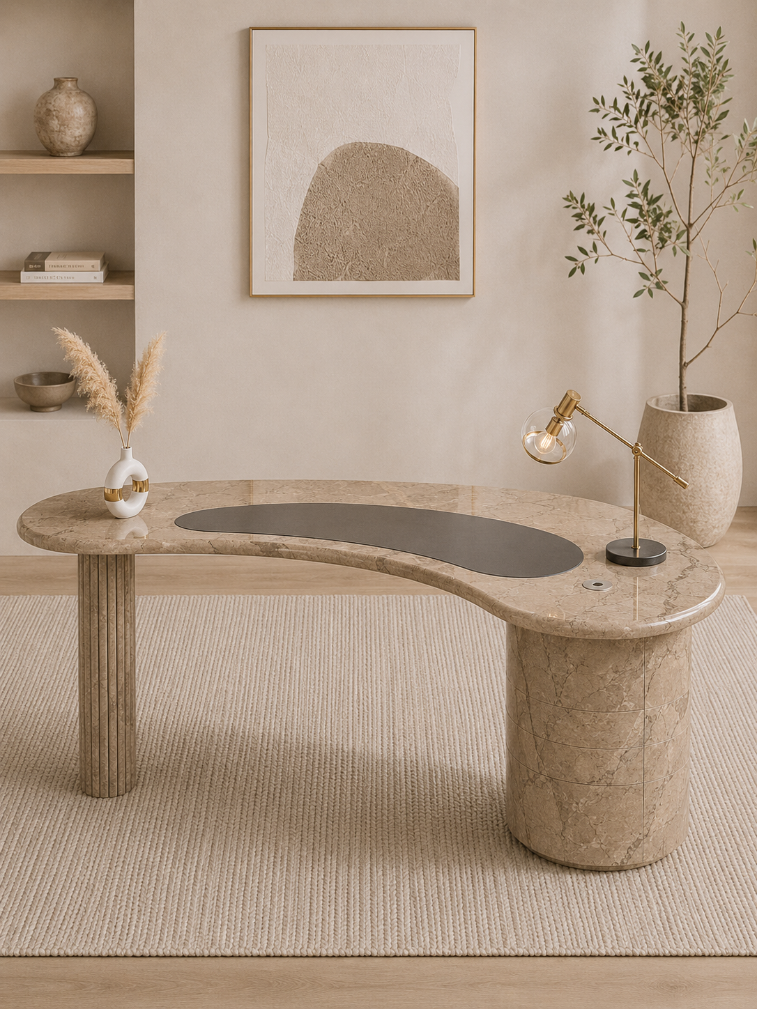 Monolith Curve Desk - Beige Romano