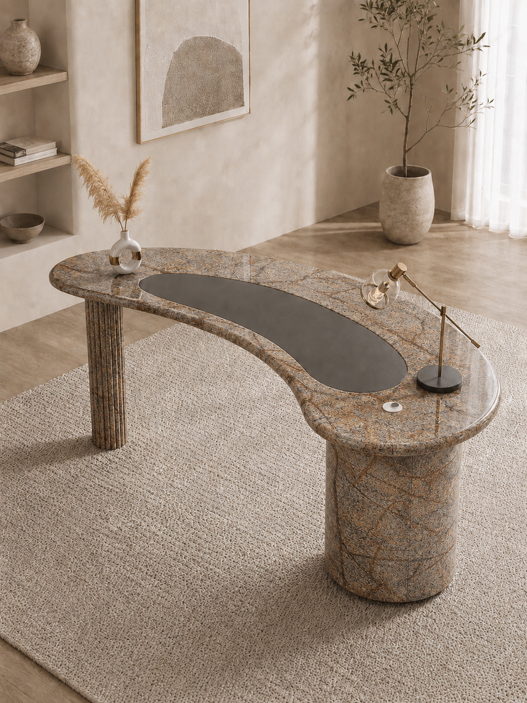Monolith Curve Desk - Beige brown Aurex