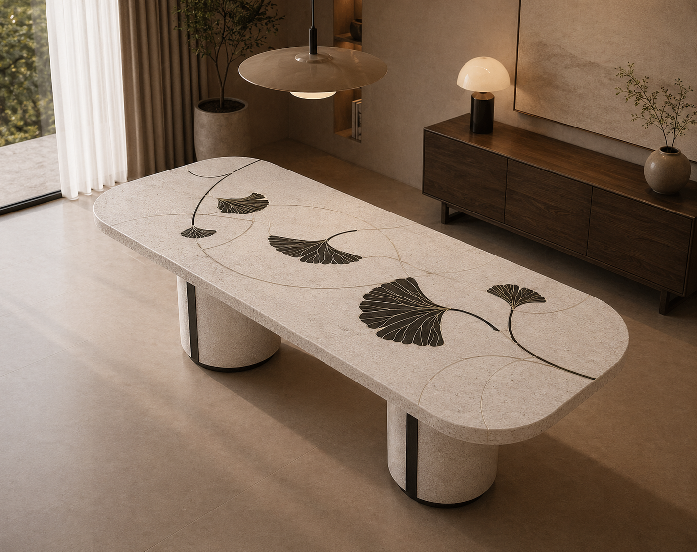Nerova Oval Dining Table - Inlay glacier side table v5